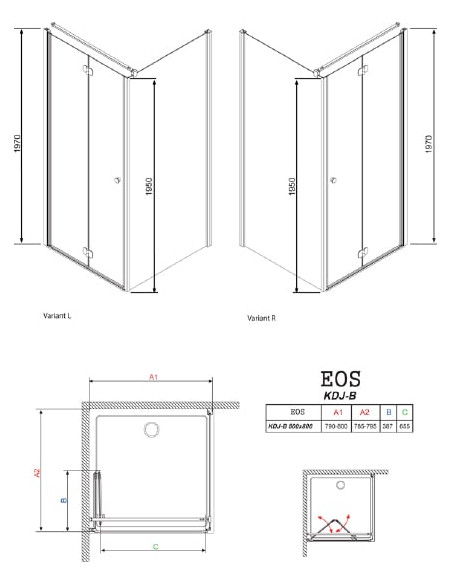 Radaway dušas stūris EOS KDJ-B