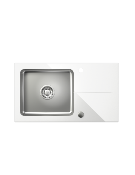 HUGH 111 Fusion GlassQ white with plug and manual siphon - 3