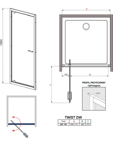 Radaway dušas durvis Twist