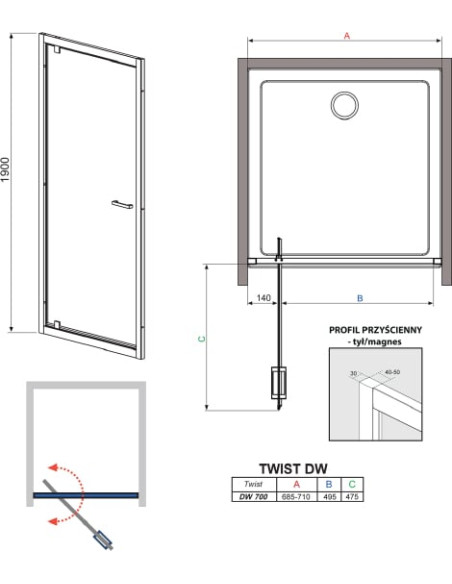 Radaway dušas durvis Twist