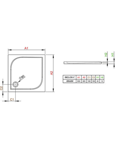 Radaway dušas paliktnis Delos C800
