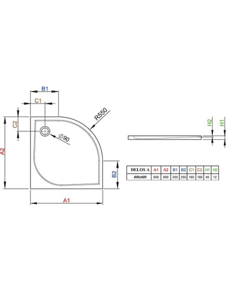 Radaway dušas paliktnis Delos A800