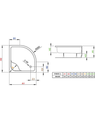 Radaway dušas paliktnis Indos A900