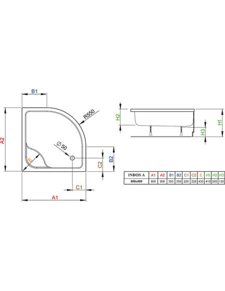 Radaway dušas paliktnis Indos A900