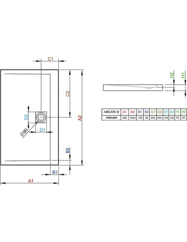 Radaway dušas paliktnis Argos D80x100