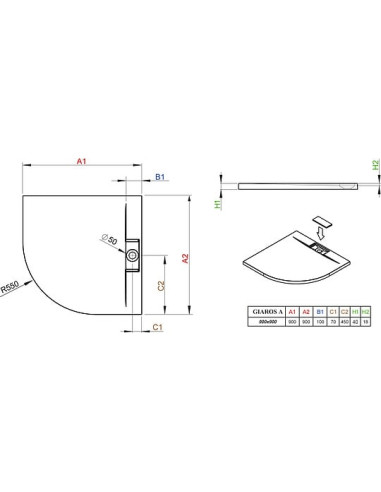 Radaway dušas paliktnis Giaros A90
