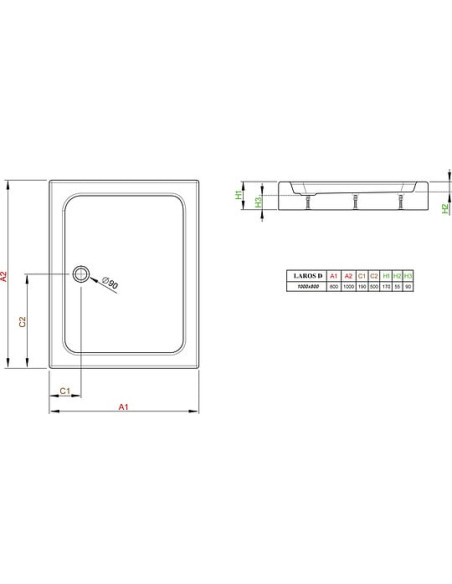 Radaway dušas paliktnis Laros D100x80