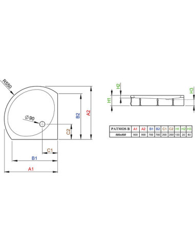 Radaway dušas paliktnis Patmos B900