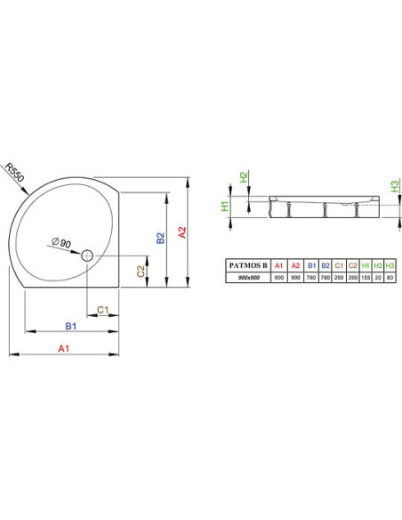 Radaway dušas paliktnis Patmos B900