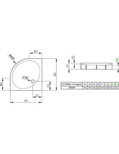 Radaway dušas paliktnis Patmos A900 compact