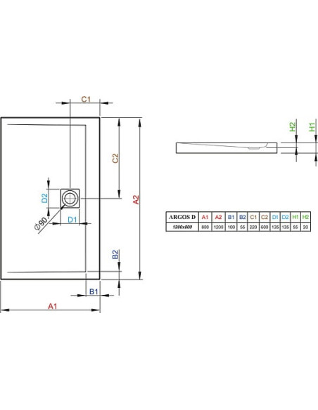 Radaway dušas paliktnis Argos D80x120
