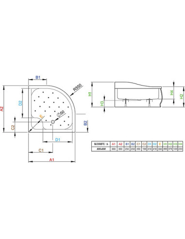 Radaway dušas paliktnis Korfu A800
