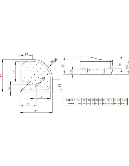 Radaway dušas paliktnis Korfu A800
