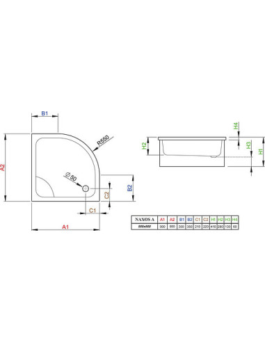 Radaway dušas paliktnis Naxos A900
