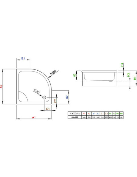 Radaway dušas paliktnis Naxos A900