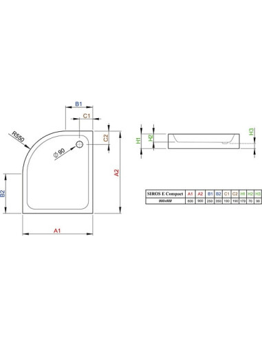 Radaway dušas paliktnis Siros E90x80