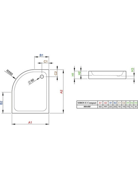 Radaway dušas paliktnis Siros E90x80