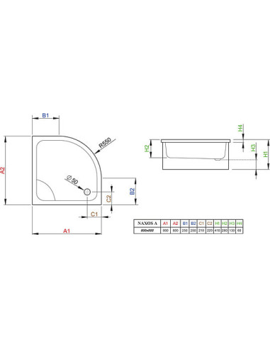 Radaway dušas paliktnis Naxos A800