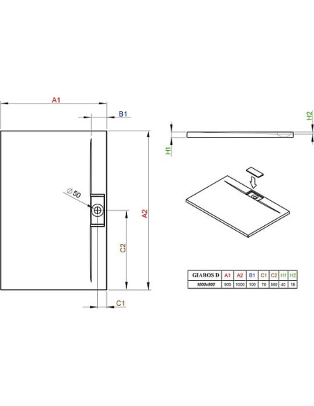 Radaway dušas paliktnis Giaros D90x100