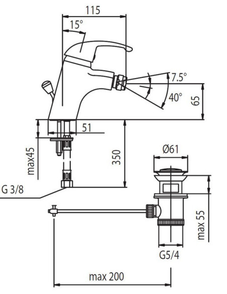 KFA Armatura bidē krāns ar noteci PIRYT 447-045-00, hroms