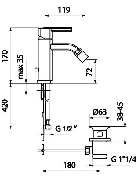Webert bidē jaucējkrāns Azeta AZ840102015 хром