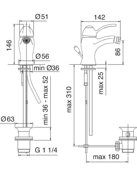 Treemme bidē jaucējkrāns Miss 1620.DD.OLD
