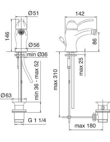 Treemme bidē jaucējkrāns Miss 1620.CC.OLD