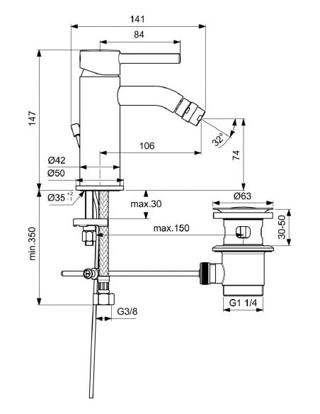 Ideal Standard bidē jaucējkrāns Ceraline BC197AA