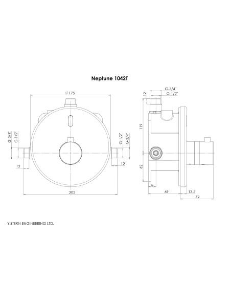 Stern iebūvējams sensora dušas krāns ar termostatu NEPTUNE 1040T