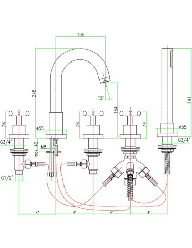 Fiore jaucējkrāns uz vannas malas XT 25CR0505