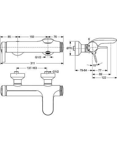 Ideal Standard jaucējkrāns vannai ar dušu...