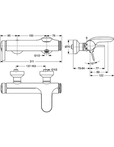 Ideal Standard jaucējkrāns vannai ar dušu Melange A4271AA