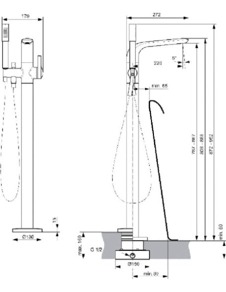 Ideal Standard jaucējkrāns vannai ar dušu Melange A6120AA