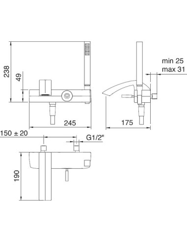 Treemme jaucējkrāns vannai ar dušu Arche 0200.CC
