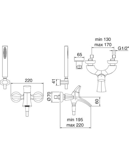 Treemme jaucējkrāns vannai ar dušu Hedo 0900.CC