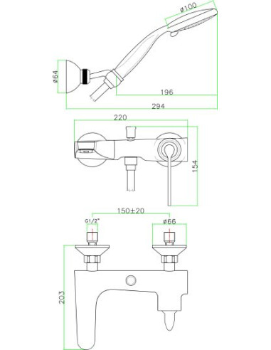 Fiore jaucējkrāns vannai ar dušu Koko 87CR5550