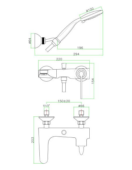 Fiore jaucējkrāns vannai ar dušu Koko 87CR5550