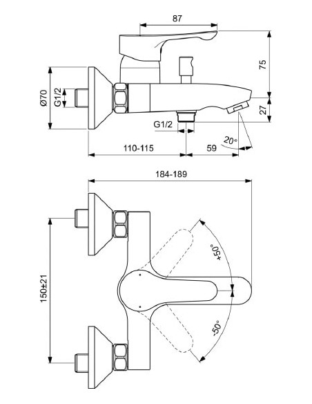 Ideal Standard jaucējkrāns vannai ar dušu Dot 2.0 BC326AA