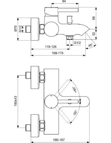 Ideal Standard jaucējkrāns vannai ar dušu...