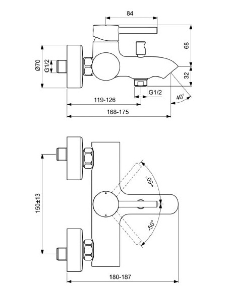 Ideal Standard jaucējkrāns vannai ar dušu Ceraline BC199AA