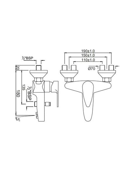 Jaquar jaucējkrāns vannai ar dušu Vignette Prime VGP-CHR-81119