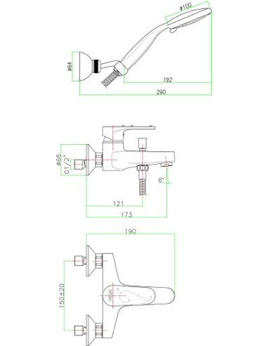 Fiore jaucējkrāns vannai ar dušu Kyma Sky 78CR6504