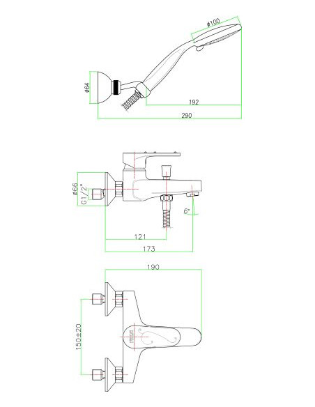 Fiore jaucējkrāns vannai ar dušu Kyma Sky 78CR6504