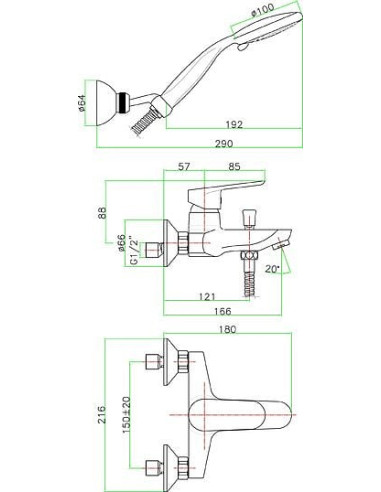 Fiore jaucējkrāns vannai ar dušu Kevon 81CR8150