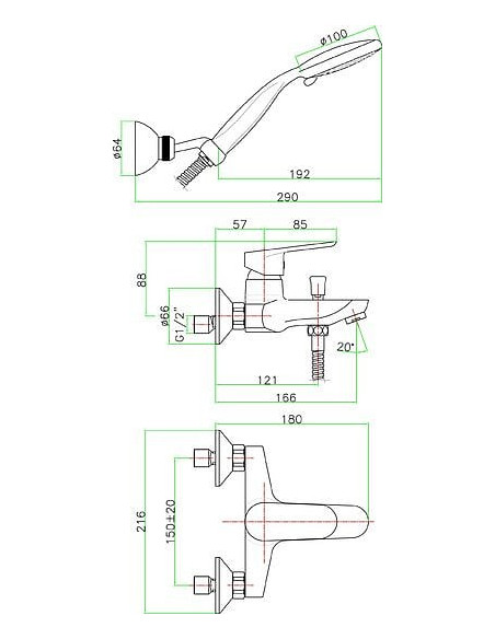 Fiore jaucējkrāns vannai ar dušu Kevon 81CR8150
