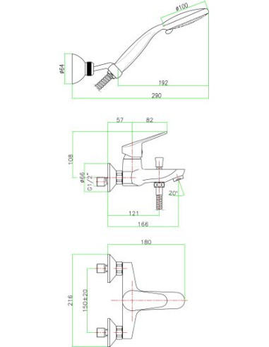 Fiore jaucējkrāns vannai ar dušu Kyro 86CR8150