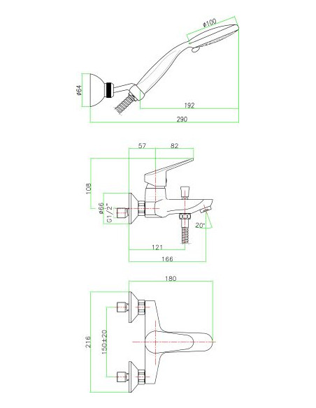 Fiore jaucējkrāns vannai ar dušu Kyro 86CR8150