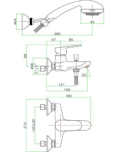 Fiore jaucējkrāns vannai ar dušu Kevon Chic...