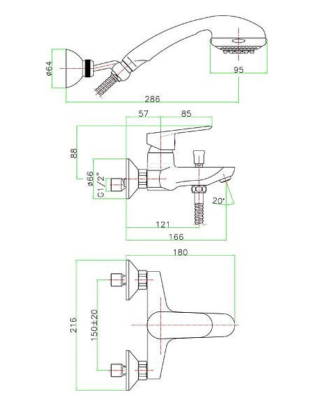 Fiore jaucējkrāns vannai ar dušu Kevon Chic 81WX8150