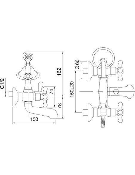 Treemme jaucējkrāns vannai ar dušu Romantica 3601.DD.PV